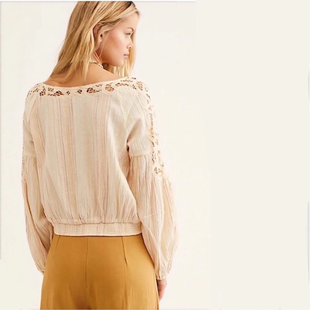 Free People Floating Memories Blouse in Natural Combo Size XS NWT